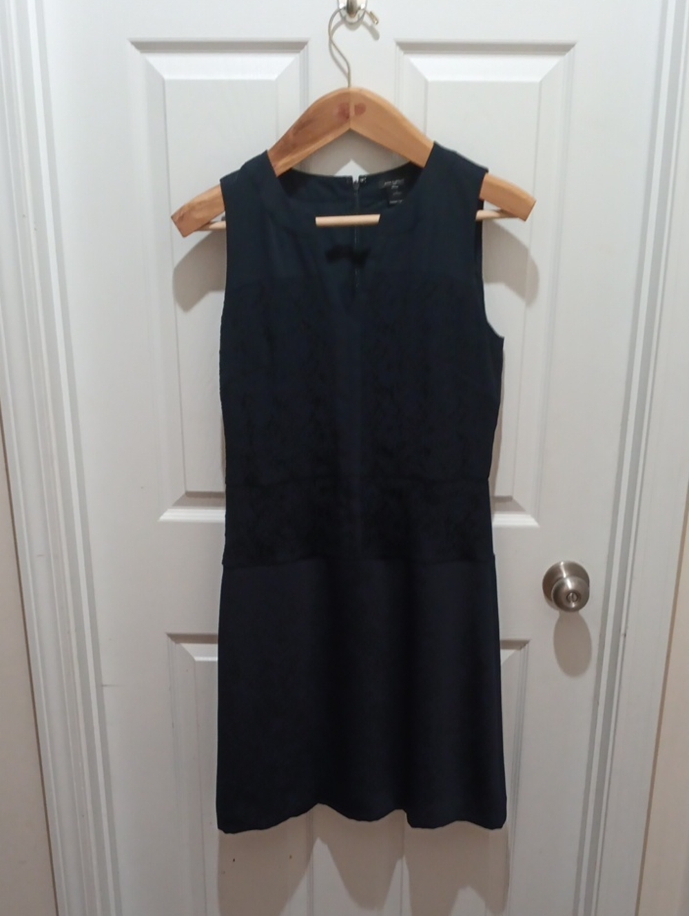 Ann Taylor Dark Navy Sleeveless Lace-Front Midi Dress